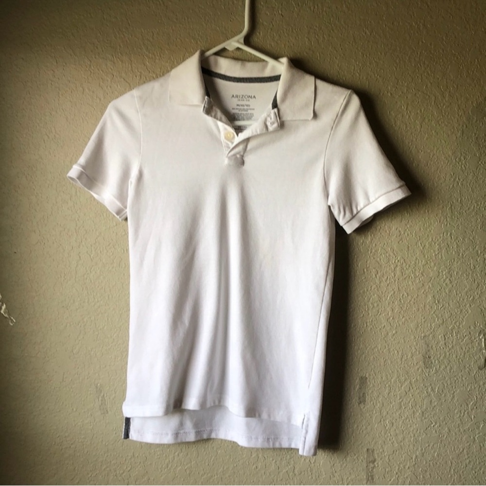 Arizona Shirt Boys White Short Sleeve Polo Shirt Casual Preppy Top Medium 10/12